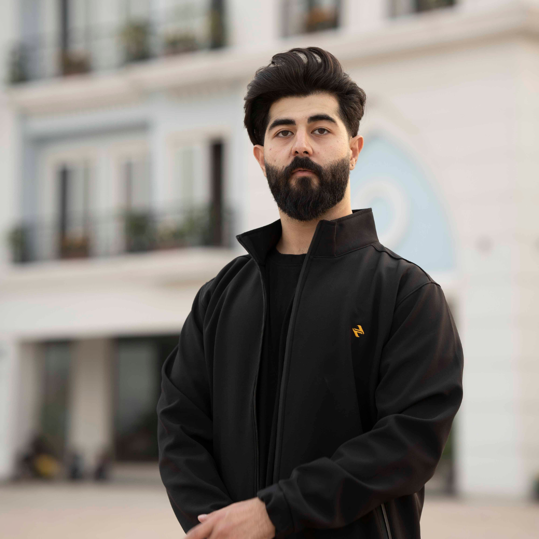 Male Model wearing a CL SS Jacket Black _ Front View