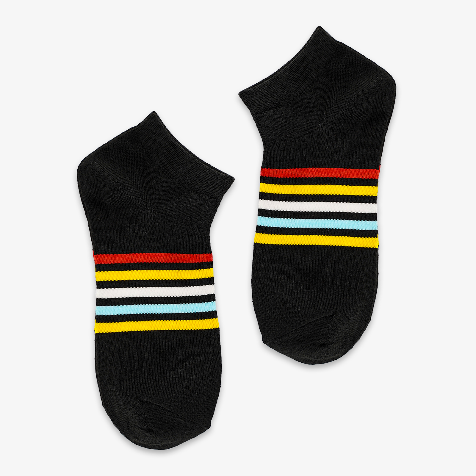 MULTI-COLOR STRIPES ANKLE SOCKS - BLACK