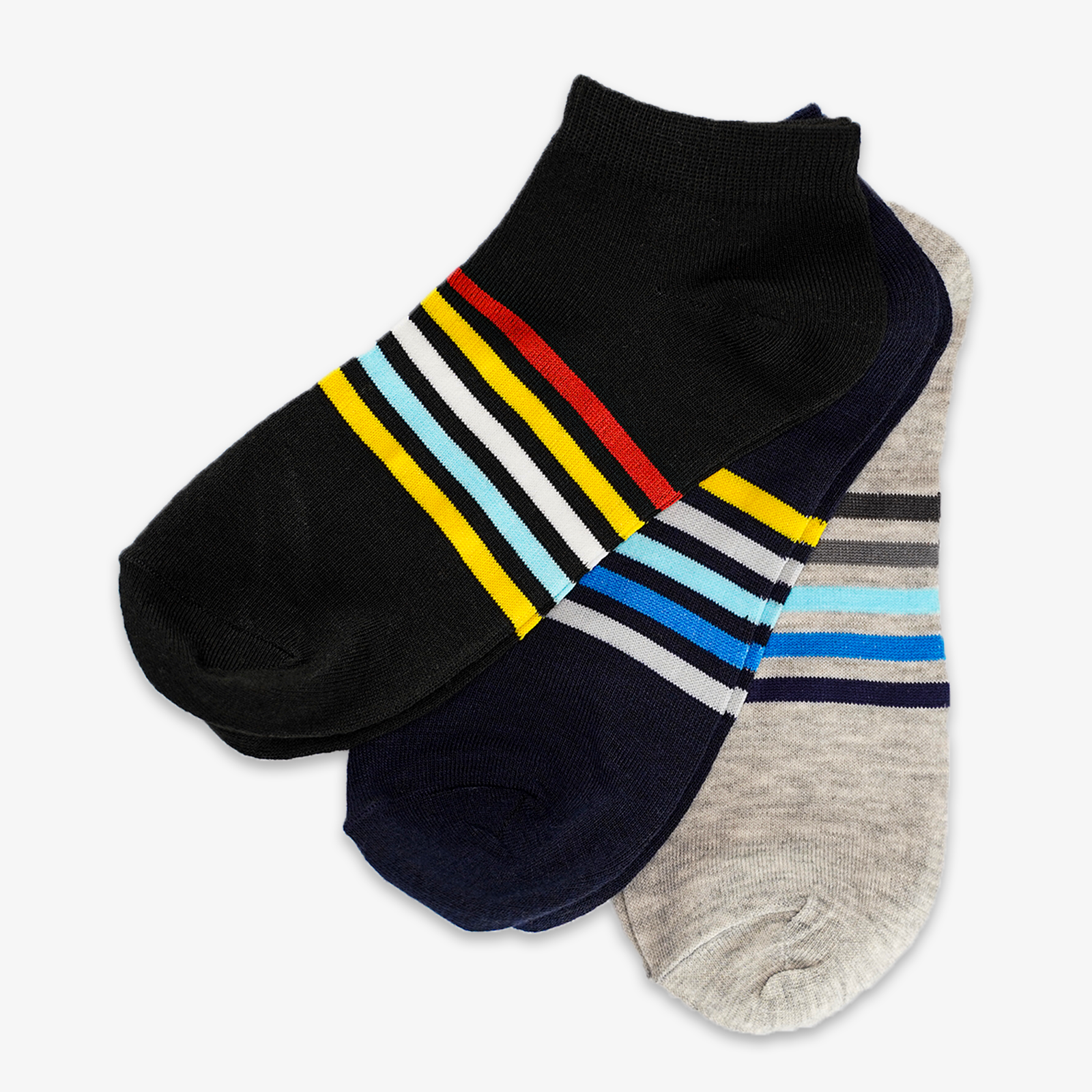 MULTI-COLOR STRIPES ANKLE SOCKS - BLACK