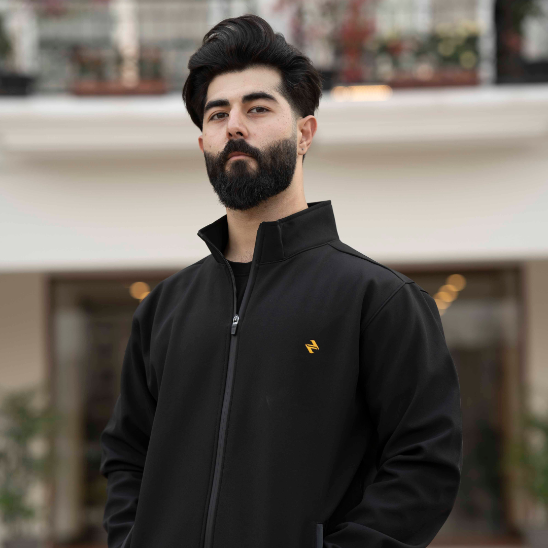 Male Model wearing a CL SS Jacket Black _ Zoom in