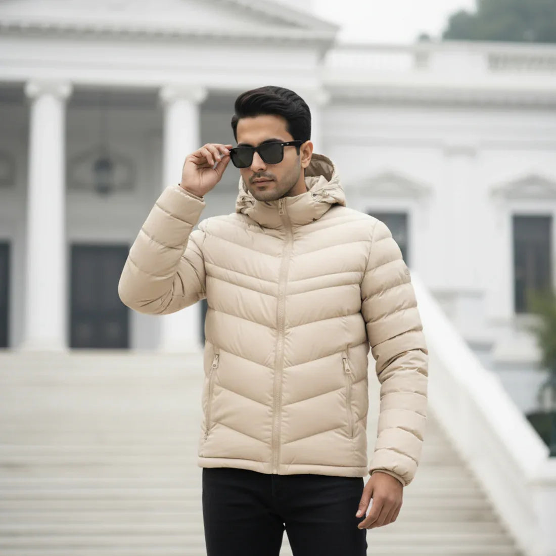 STRIPED PUFFER JACKET DETACHABLE SLEEVES - OFF-WHITE - NAVZA