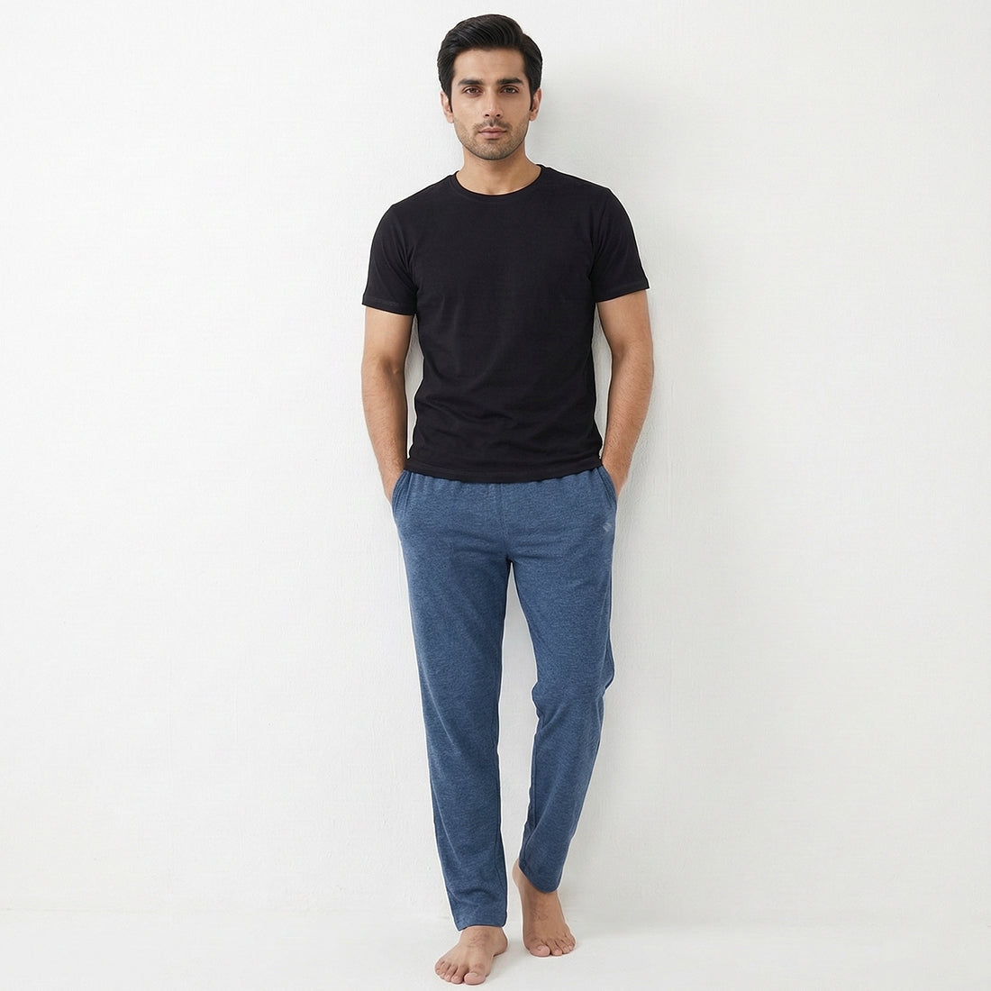 PACK OF BLACK UNDERTEE & DENIM JERSEY TROUSER