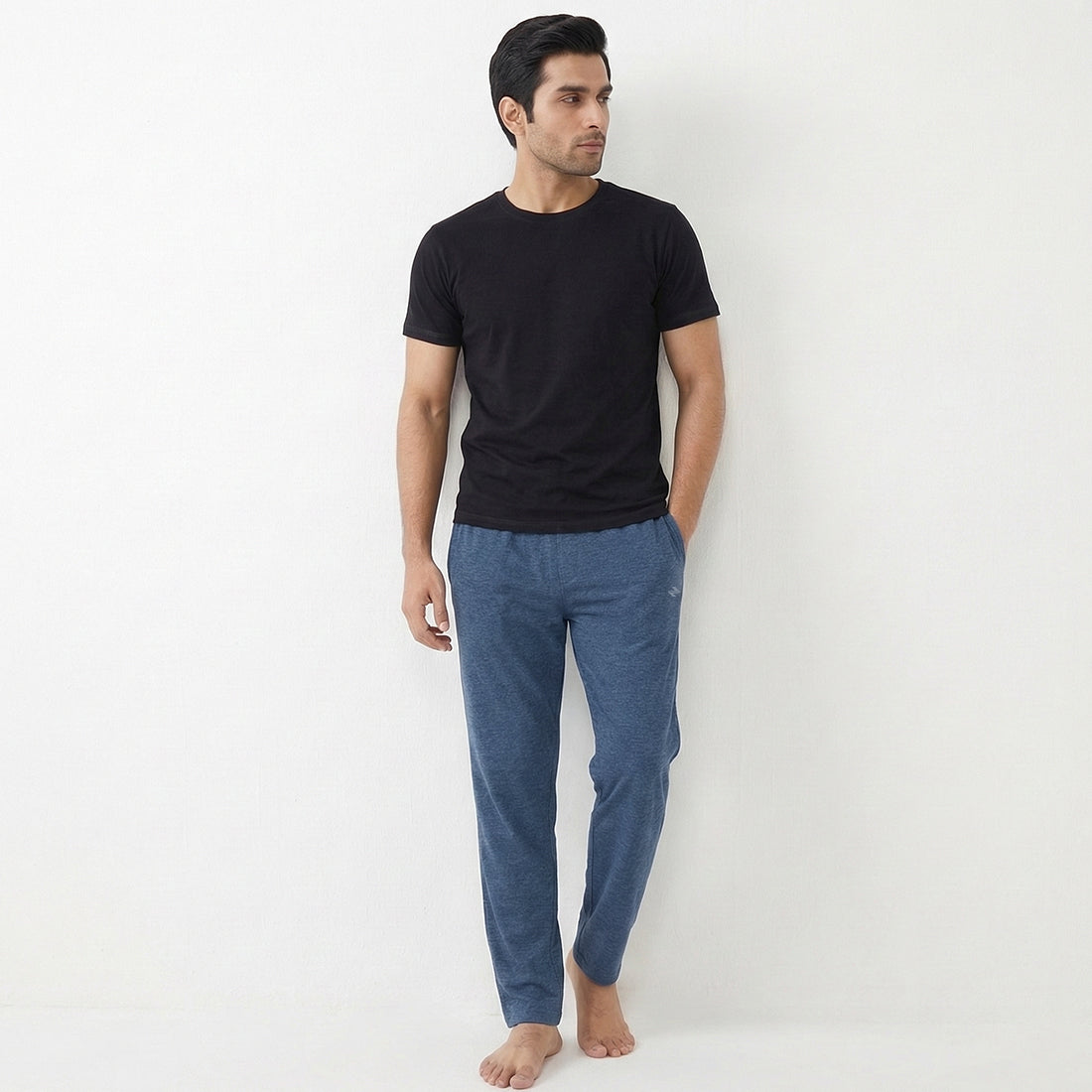PACK OF BLACK UNDERTEE & DENIM JERSEY TROUSER