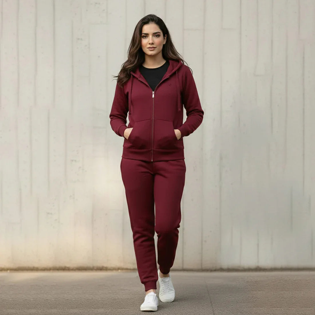 WOMEN ML ZIPPER HOODIE TRACKER - BURGUNDY - NAVZA