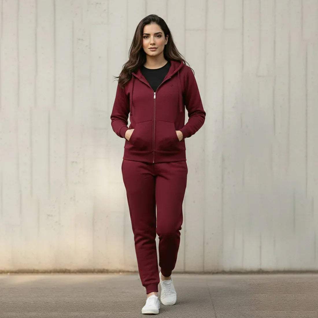 WOMEN ML ZIPPER HOODIE TRACKER - BURGUNDY - NAVZA