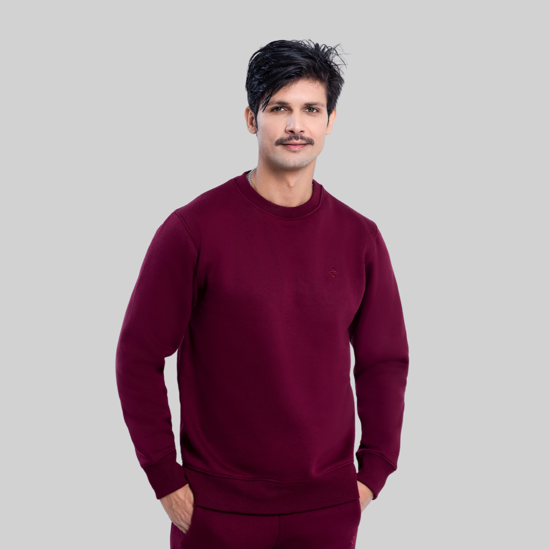 Male Model wearing a ML SWEATSHIRT BURGUNDY 1