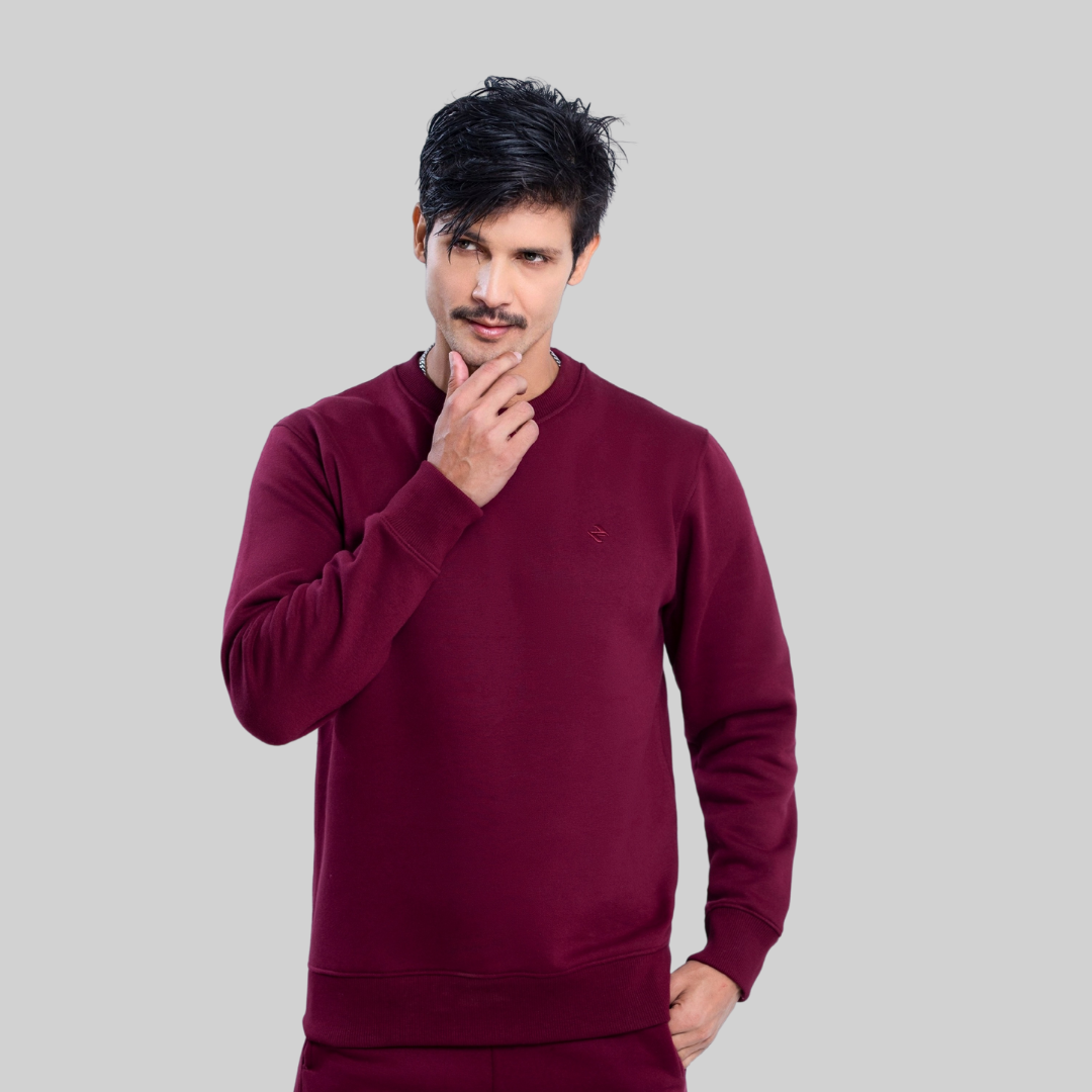 Male Model wearing a ML SWEATSHIRT BURGUNDY 2