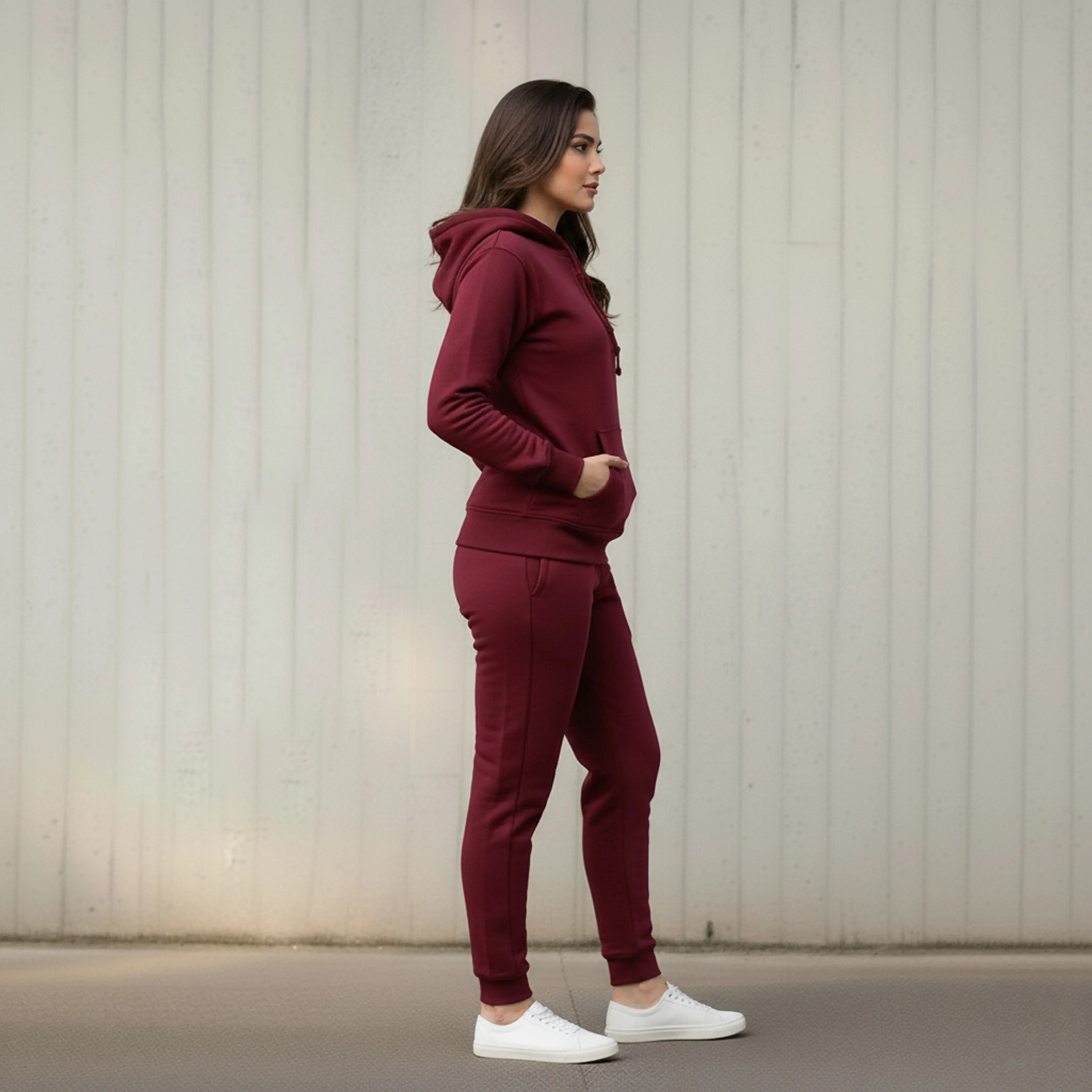 WOMEN ML PULLOVER HOODIE TRACKER - BURGUNDY - NAVZA