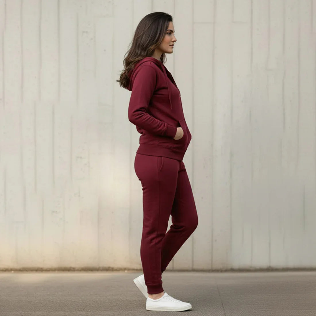 WOMEN ML ZIPPER HOODIE TRACKER - BURGUNDY - NAVZA
