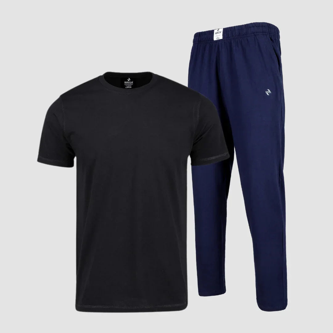 PACK OF BLACK UNDERTEE & NAVY JERSEY TROUSER - NAVZA