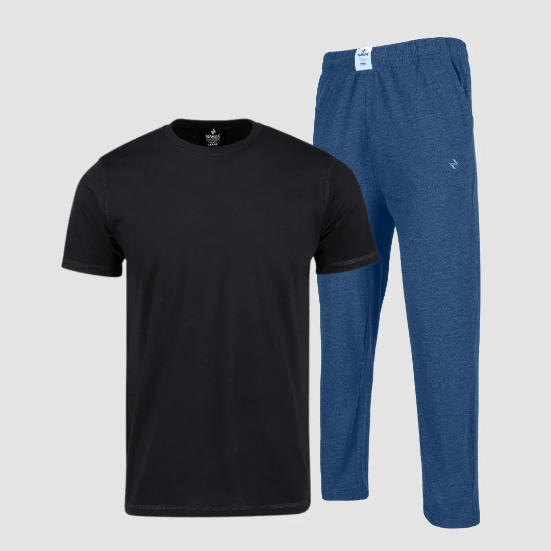PACK OF BLACK UNDERTEE & DENIM JERSEY TROUSER - NAVZA