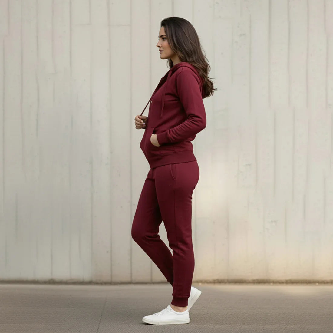 WOMEN ML ZIPPER HOODIE TRACKER - BURGUNDY - NAVZA