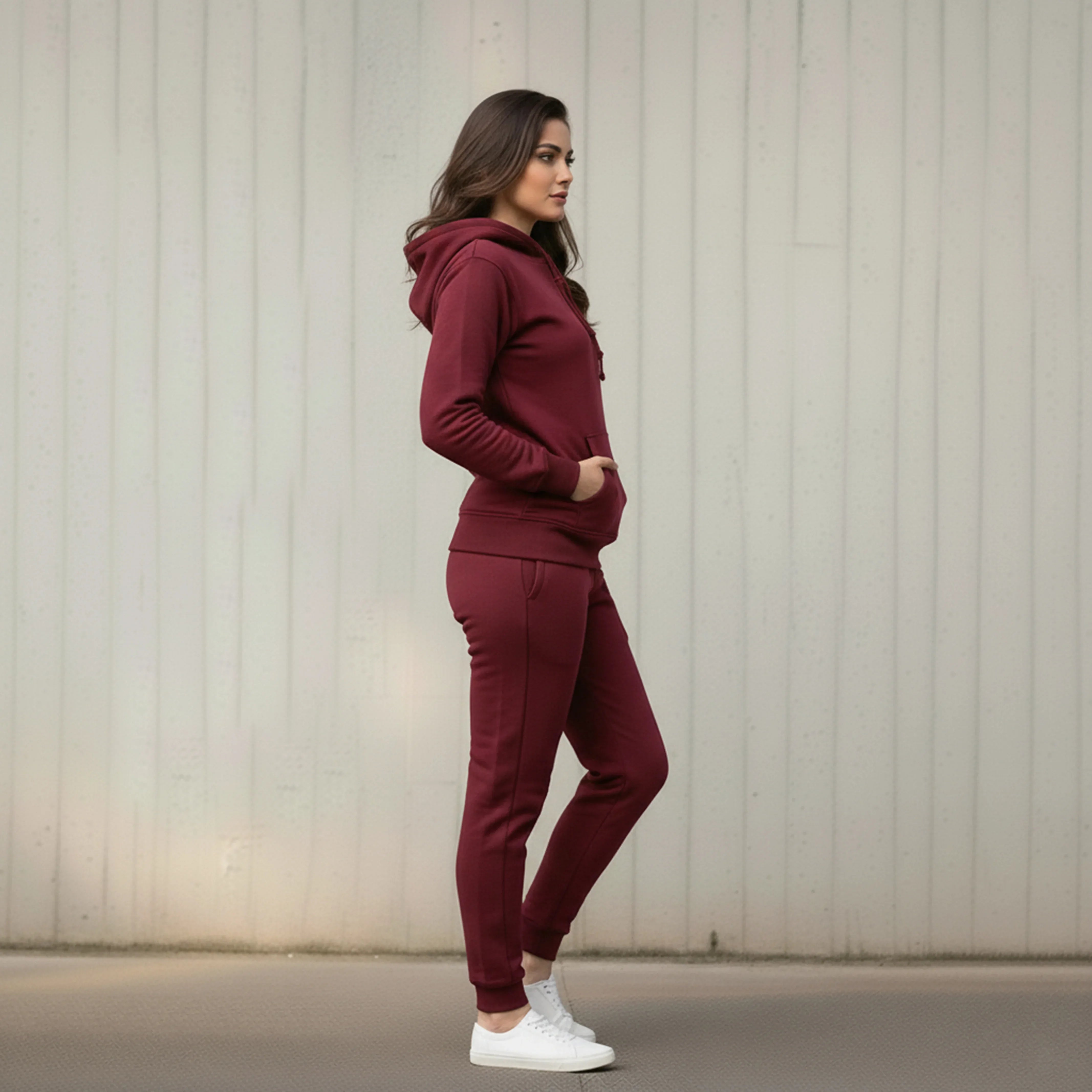 WOMEN ML PULLOVER HOODIE TRACKER - BURGUNDY - NAVZA