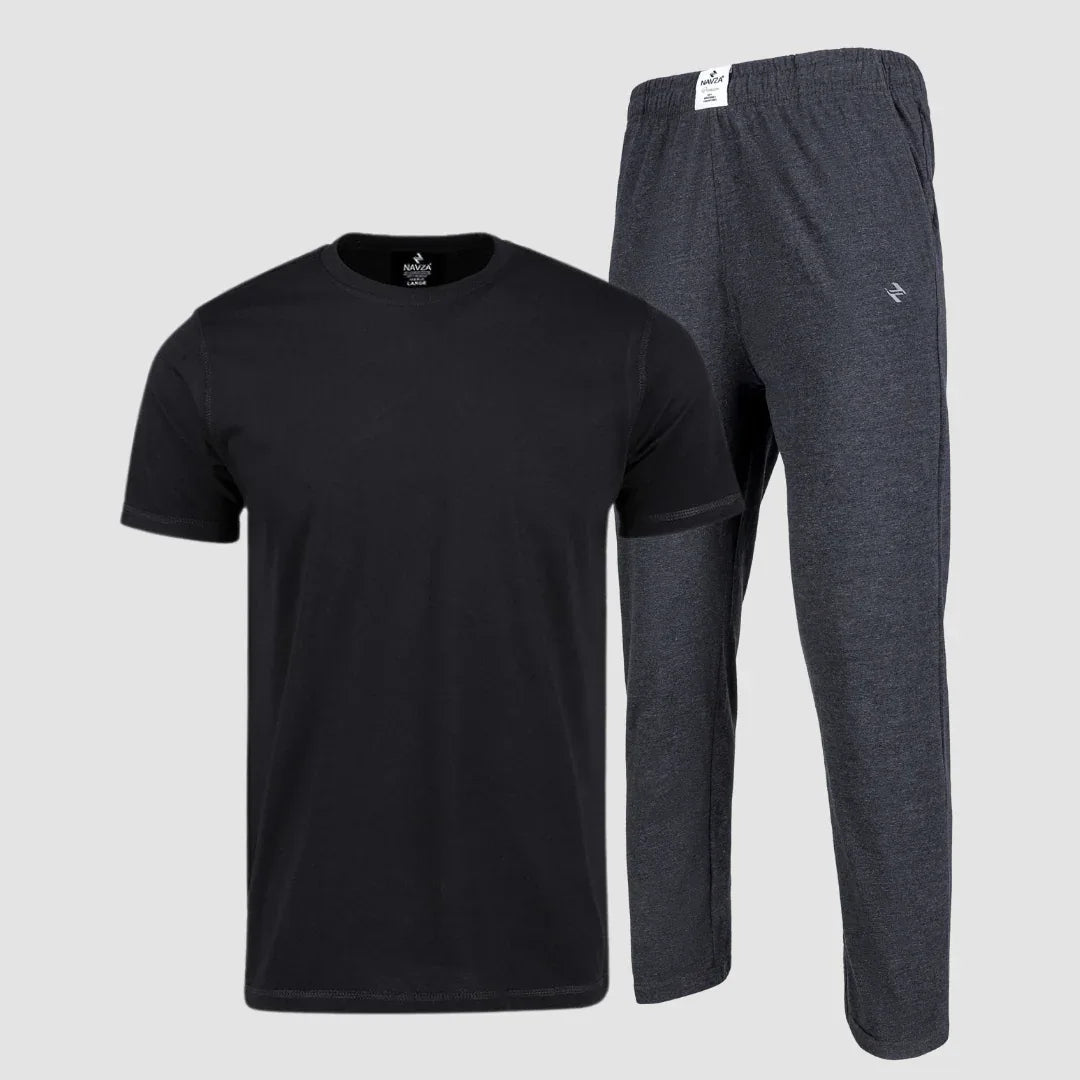 PACK OF BLACK UNDERTEE & CHARCOAL JERSEY TROUSER - NAVZA