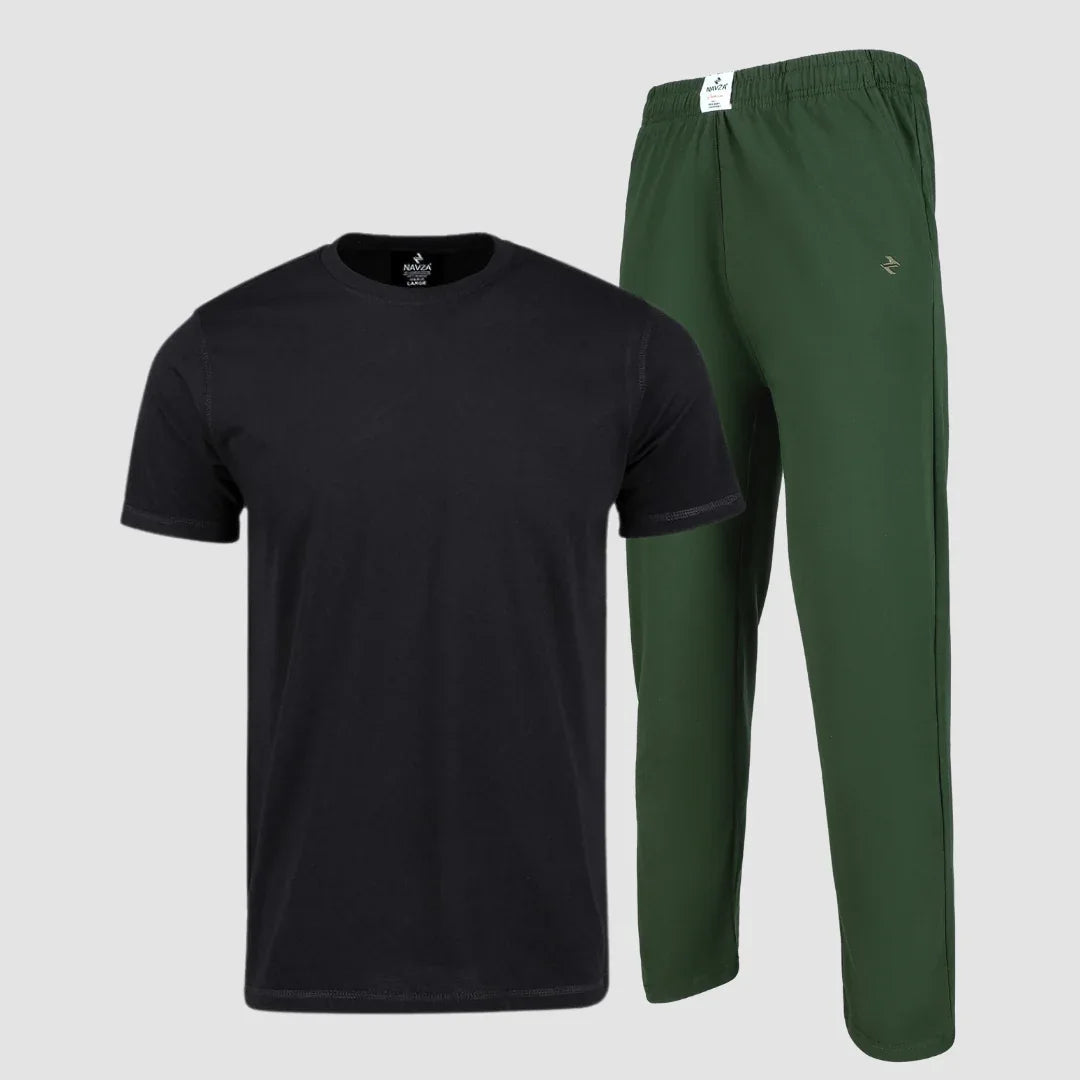 PACK OF BLACK UNDERTEE & GREEN JERSEY TROUSER - NAVZA