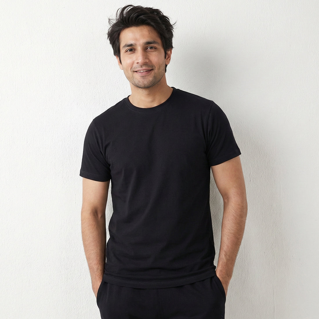 PACK OF BLACK UNDERTEE & BLACK JERSEY TROUSER