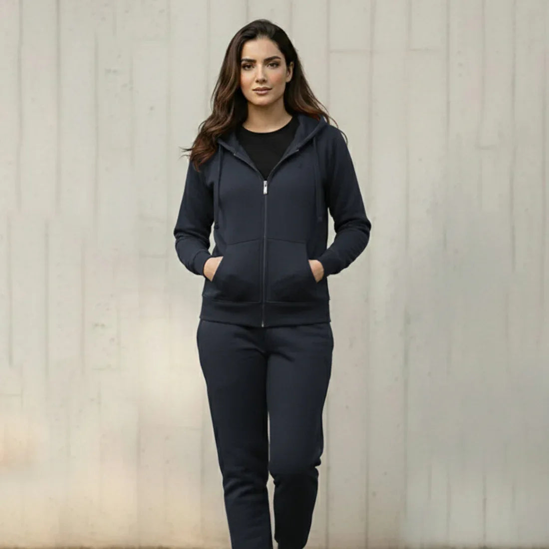 WOMEN ML ZIPPER HOODIE TRACKER - NAVY - NAVZA