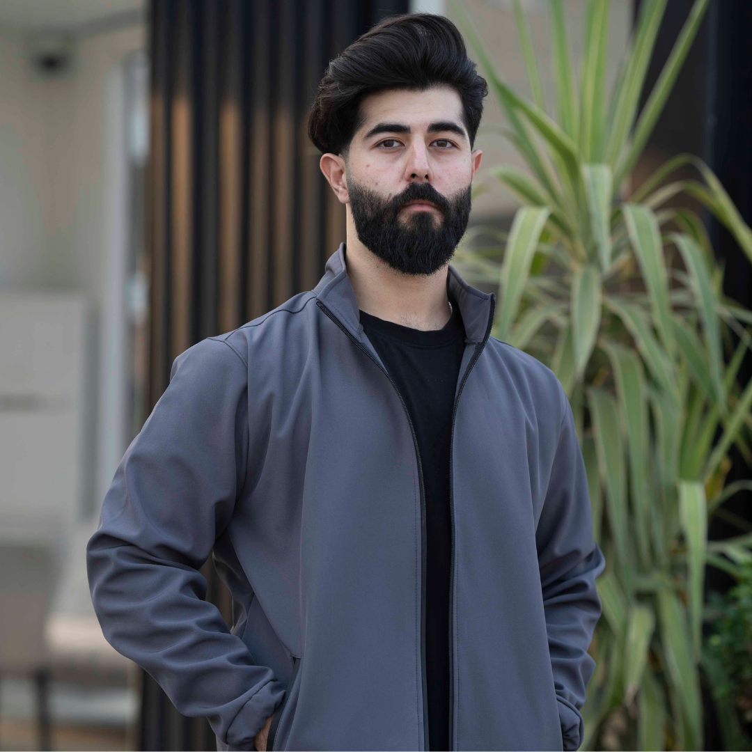 Male Model wearing a CL SS Jacket Grey _ Front View