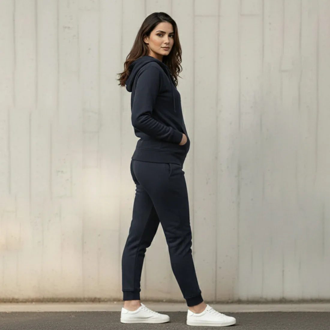 WOMEN ML ZIPPER HOODIE TRACKER - NAVY - NAVZA