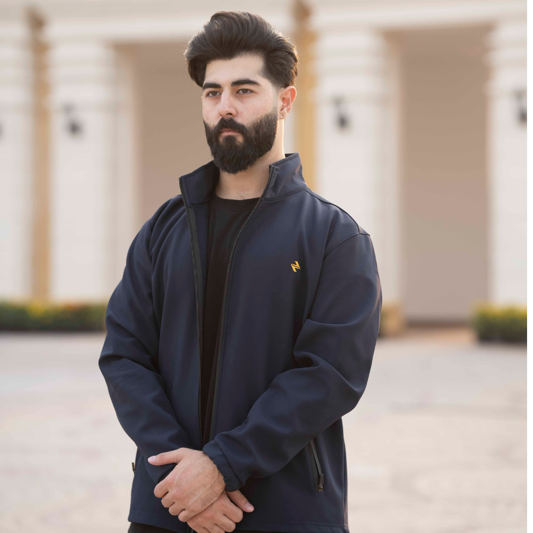 Male Model wearing a CL SS Jacket Navy _ Front View