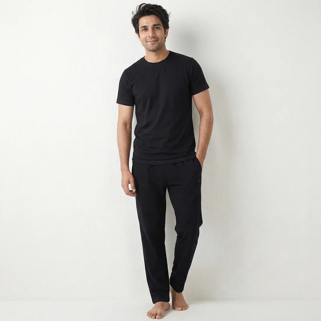 PACK OF BLACK UNDERTEE & BLACK JERSEY TROUSER