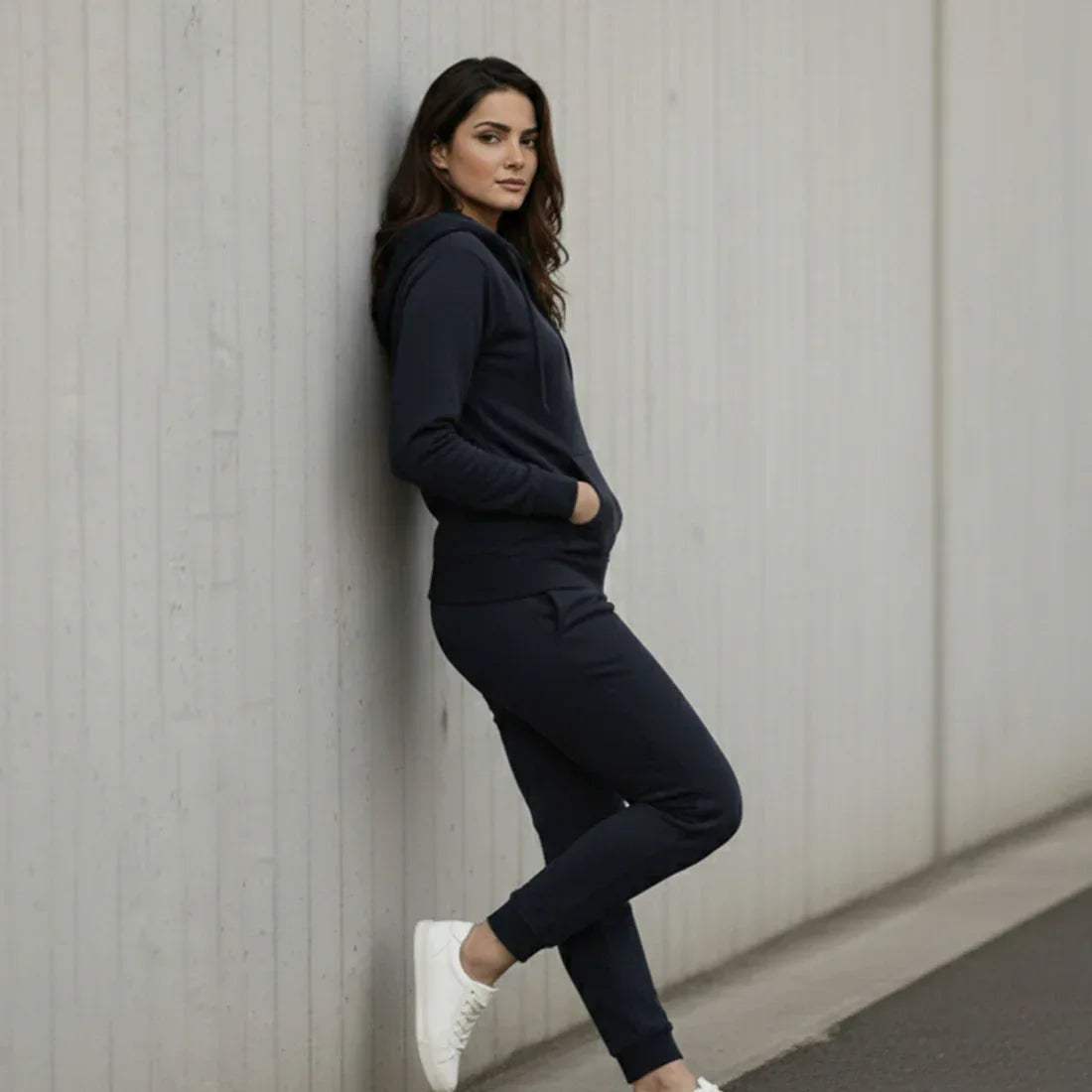 WOMEN ML ZIPPER HOODIE TRACKER - NAVY - NAVZA