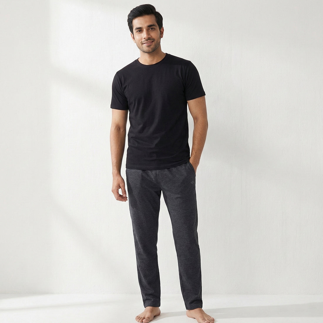PACK OF BLACK UNDERTEE & CHARCOAL JERSEY TROUSER