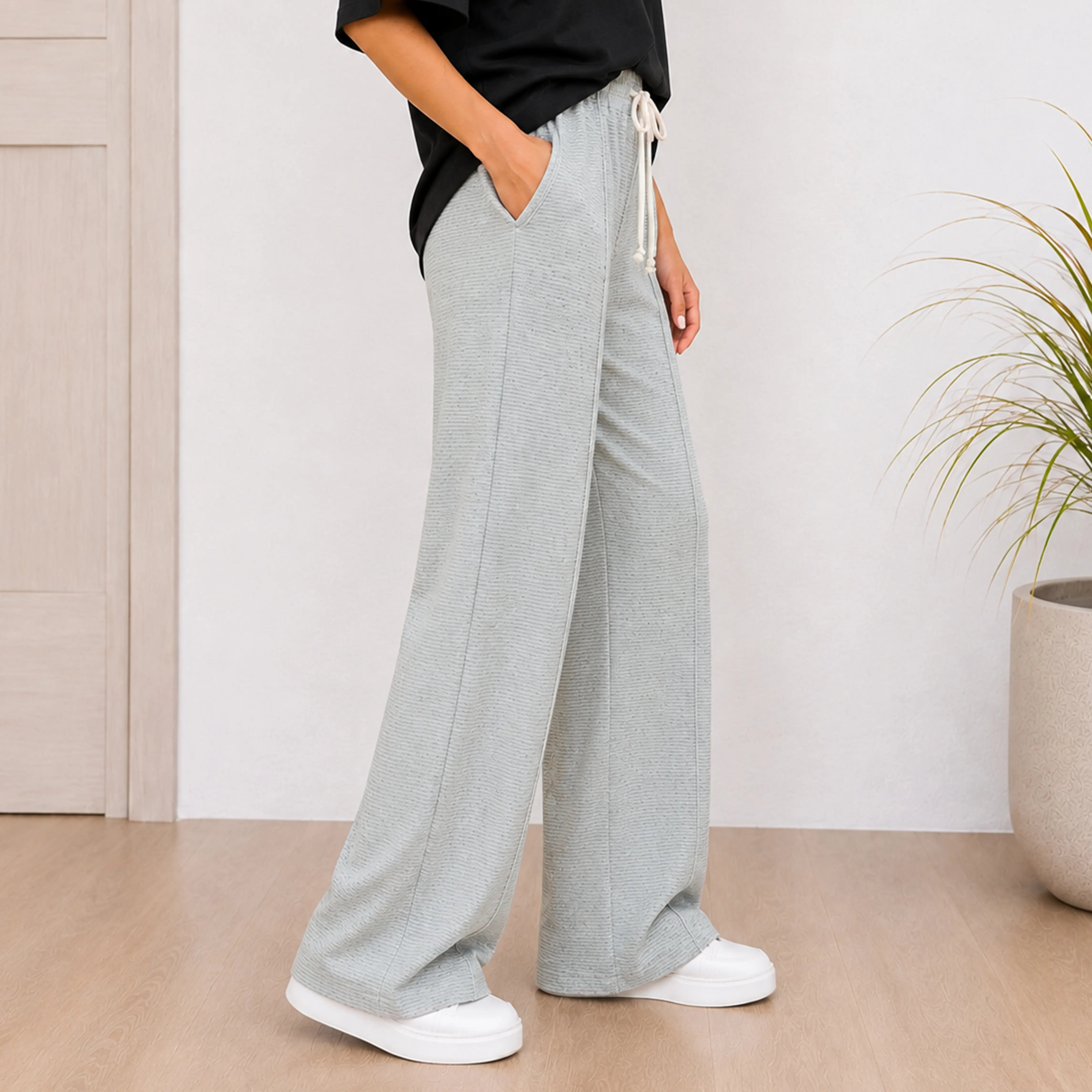 WOMEN WIDE-LEG PANTS SOFT HEATHER GREY