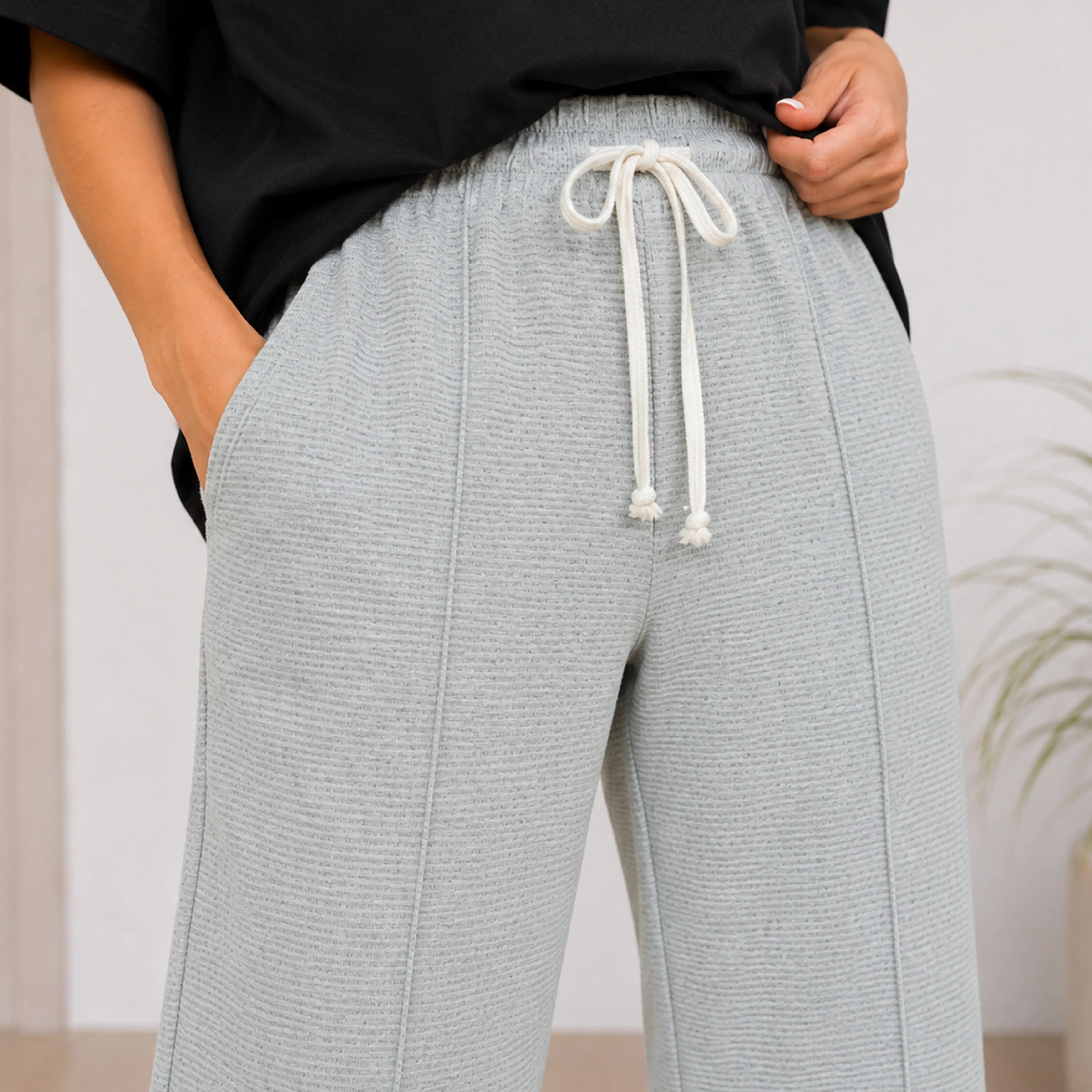 WOMEN WIDE-LEG PANTS SOFT HEATHER GREY