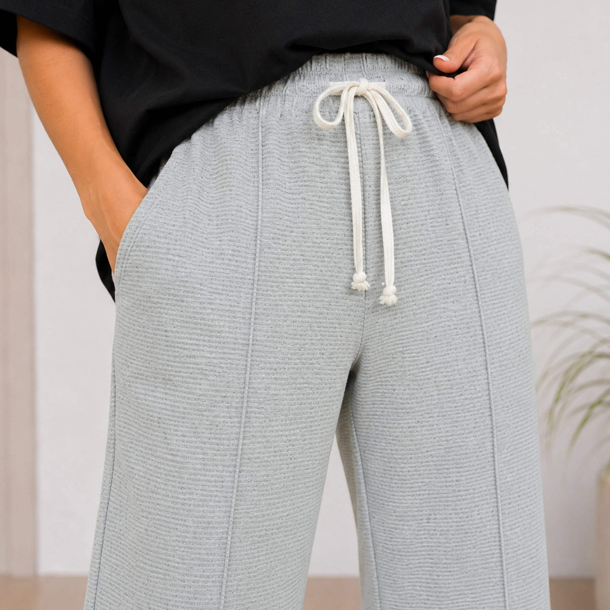 WOMEN WIDE-LEG PANTS SOFT HEATHER GREY