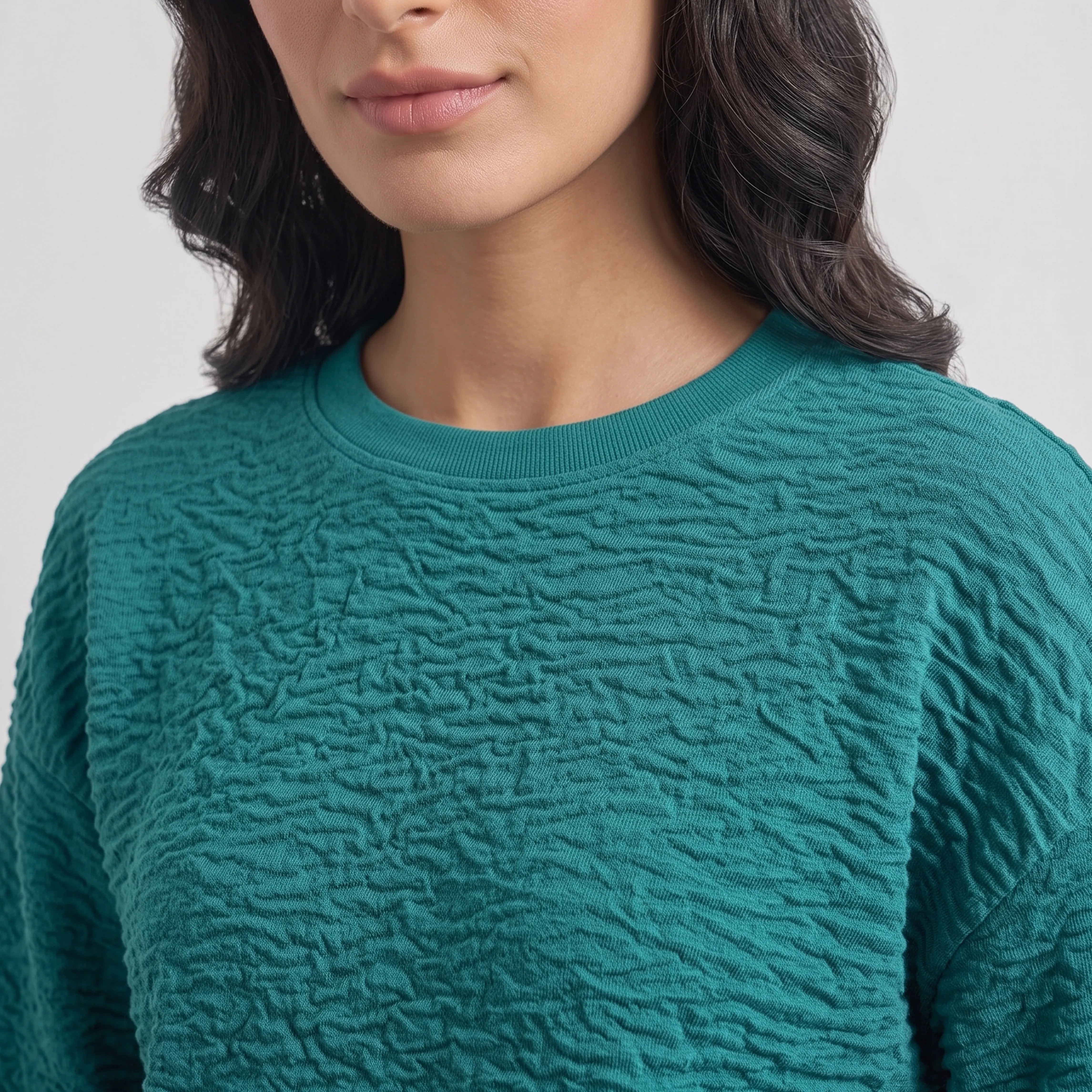 WOMEN ATLAS JACQUARD TOP DEEP TEAL