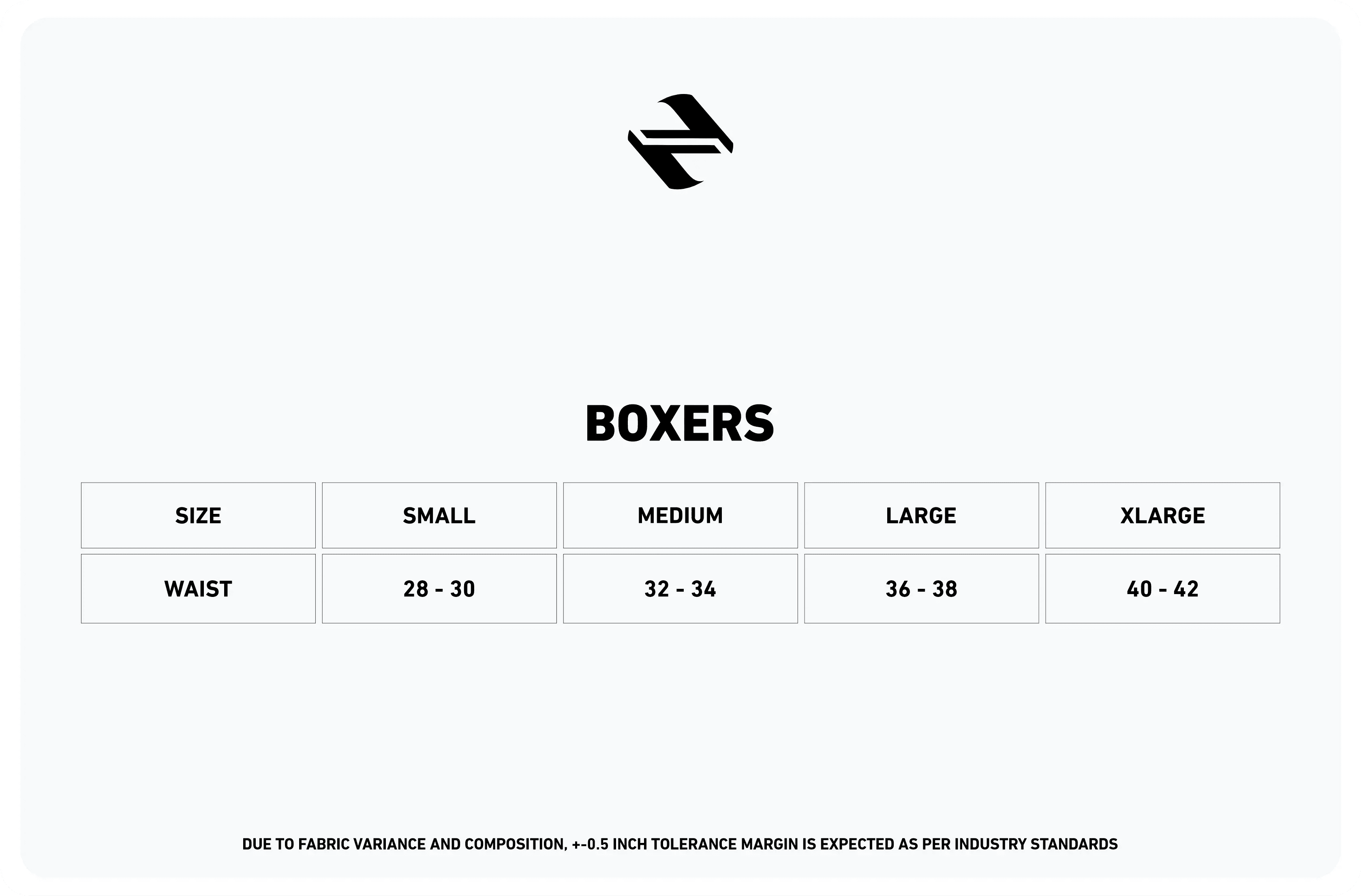 BOXERS SIZE CHART