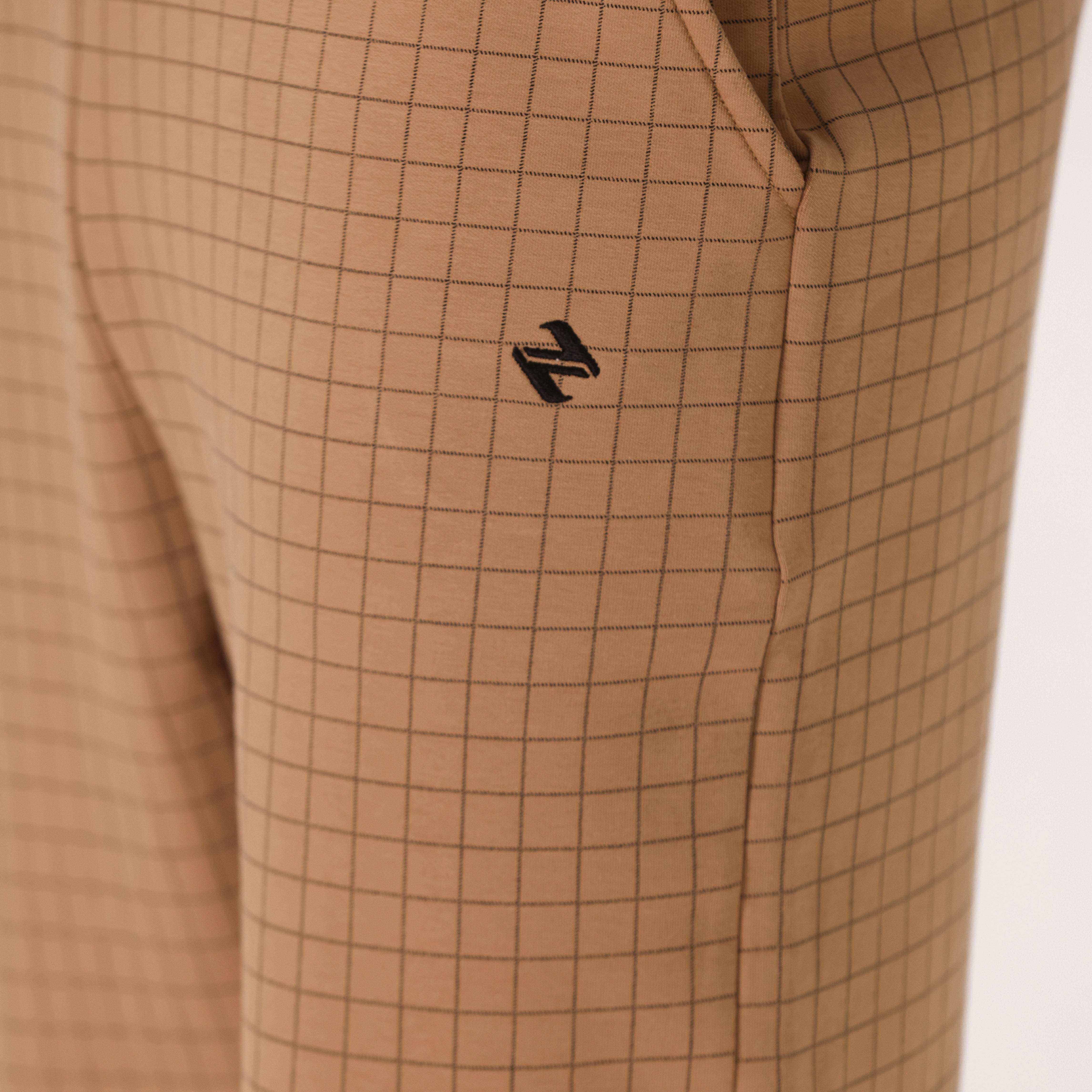 CHECKED COTTON INTERLOCK JOGGER PANT – CAMEL