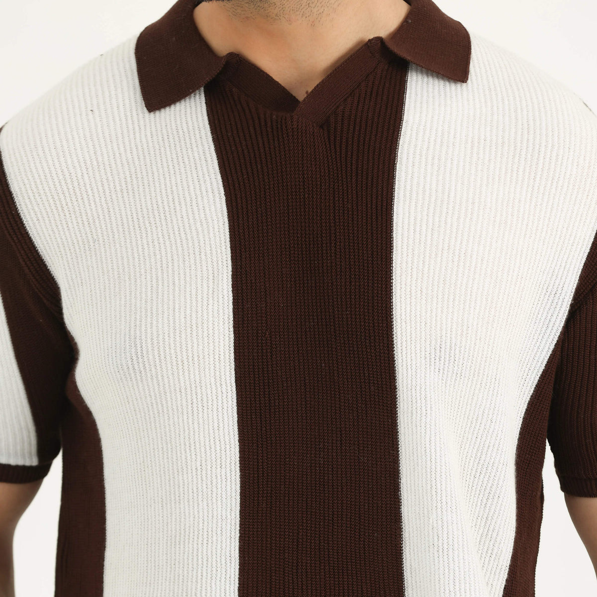 COLOR BLOCK KNIT POLO SHIRT OFF-WHITE NAVZA