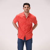 CORAL JACQUARD BUTTON DOWN SHIRT – RED