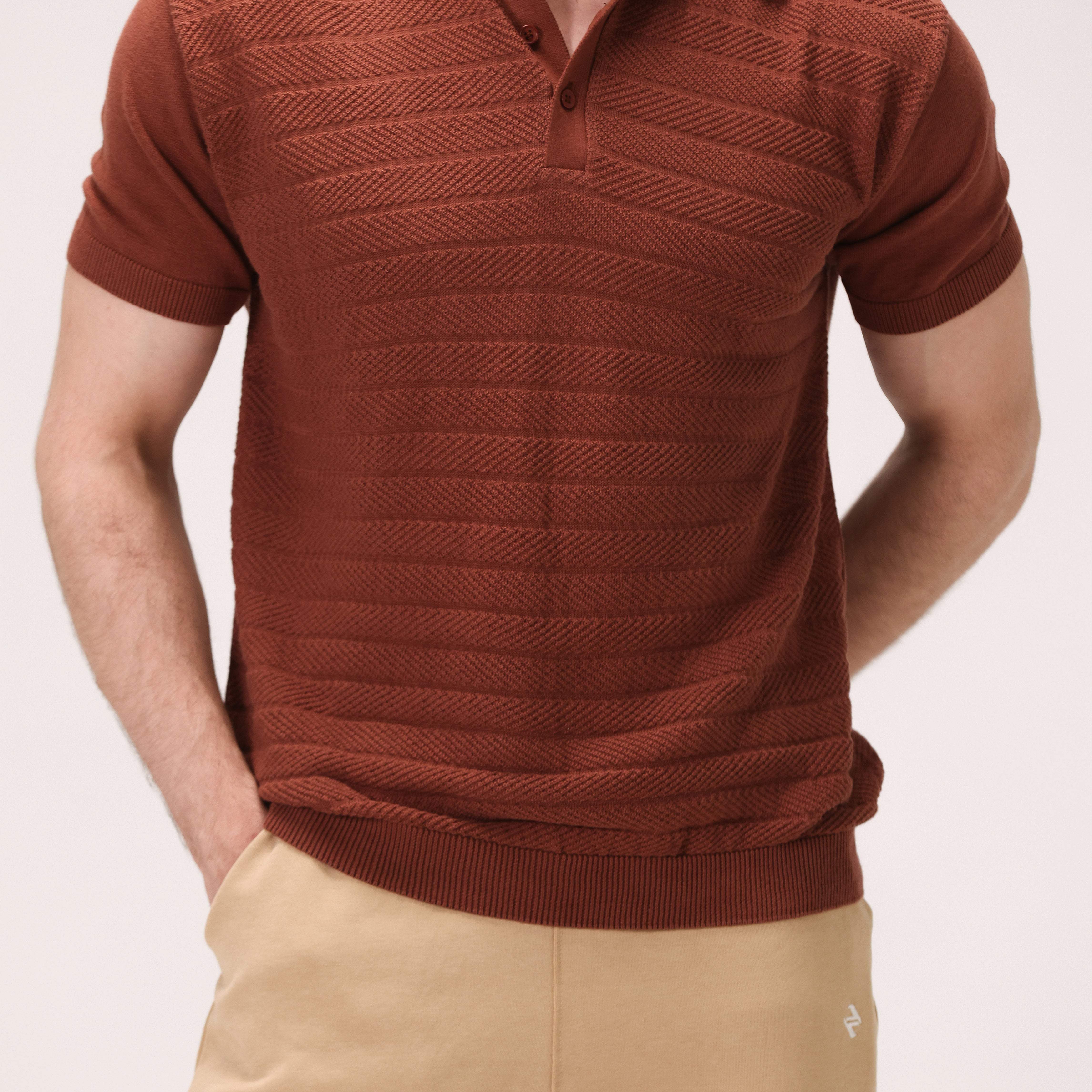 CROCHET KNIT POLO – RUST BROWN