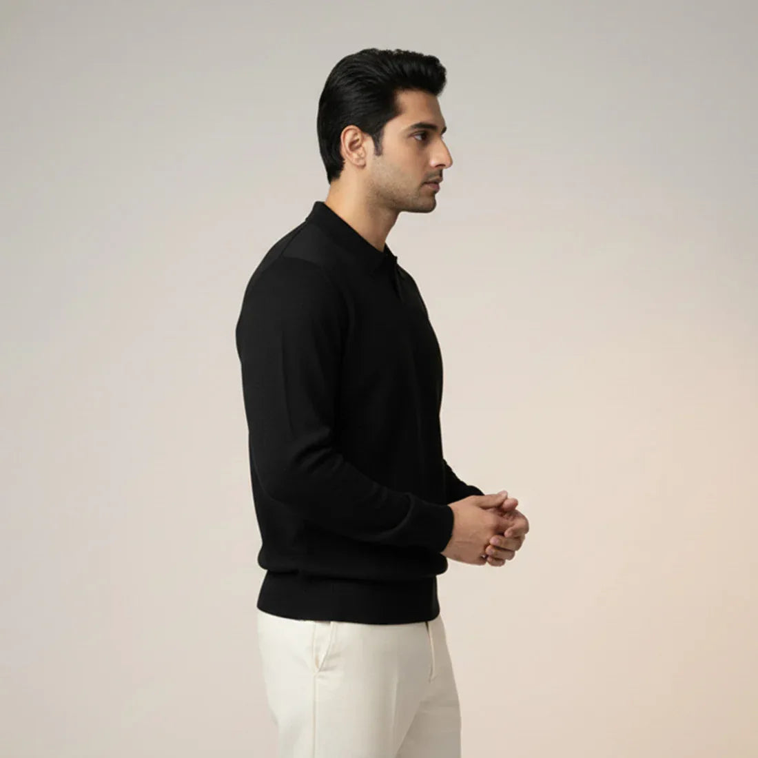 CLASSIC COLLAR KNIT POLO SWEATER – BLACK - NAVZA
