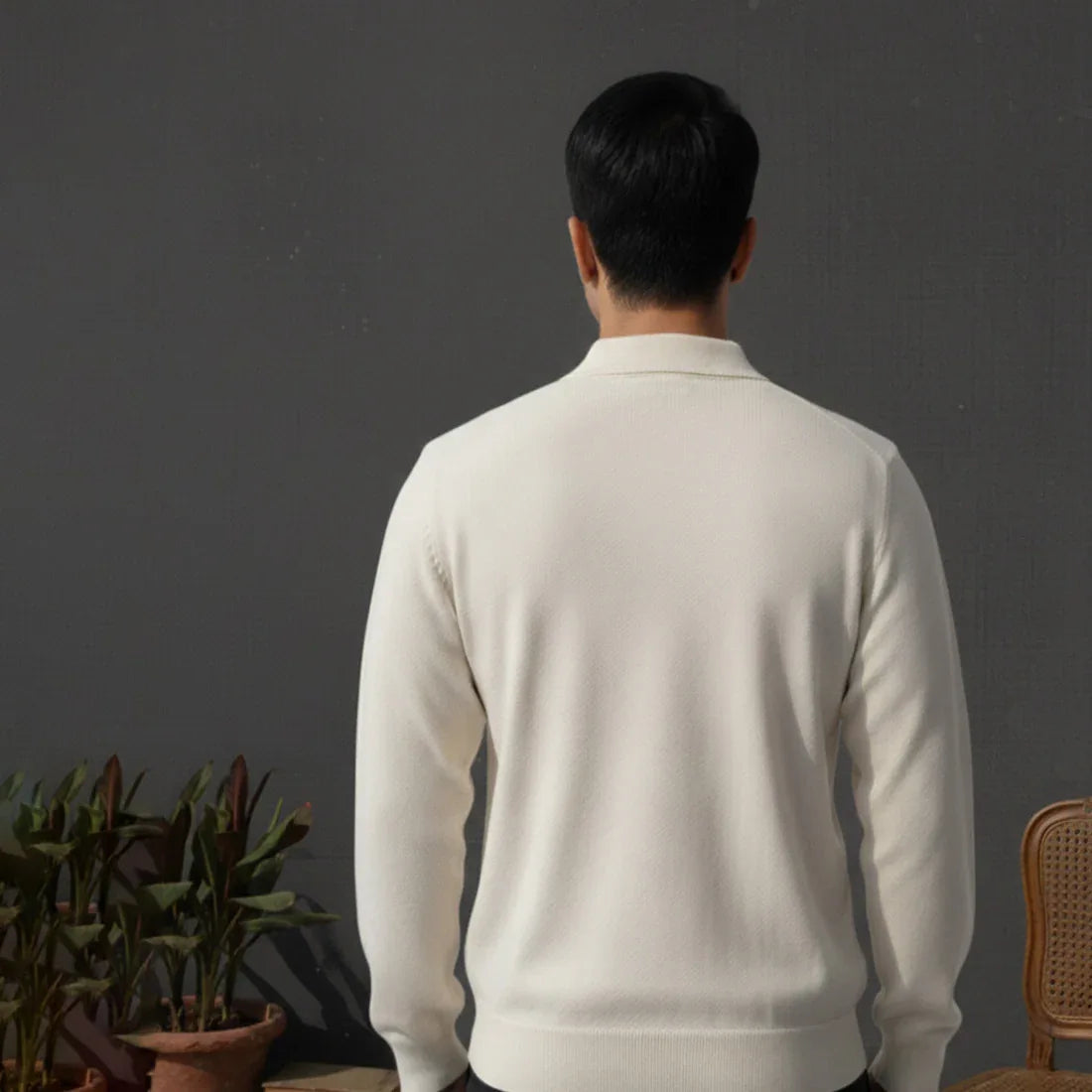 CLASSIC COLLAR KNIT POLO SWEATER – CREAM - NAVZA