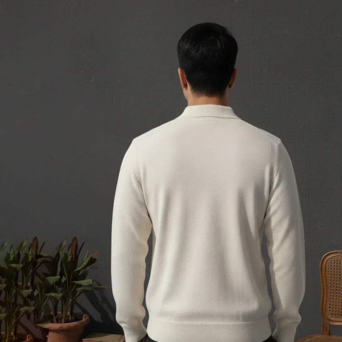 CLASSIC COLLAR KNIT POLO SWEATER – CREAM - NAVZA
