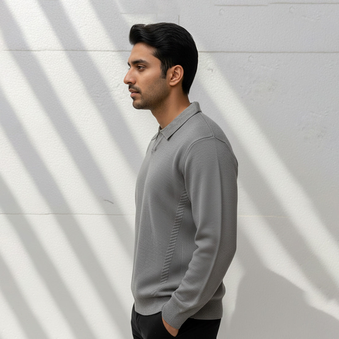Collar Knit Sweater Light Grey | NAVZA