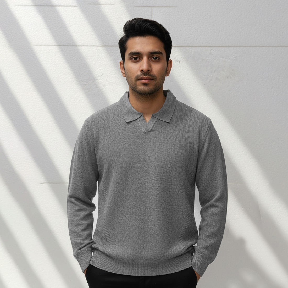 Collar Knit Sweater Light Grey | NAVZA