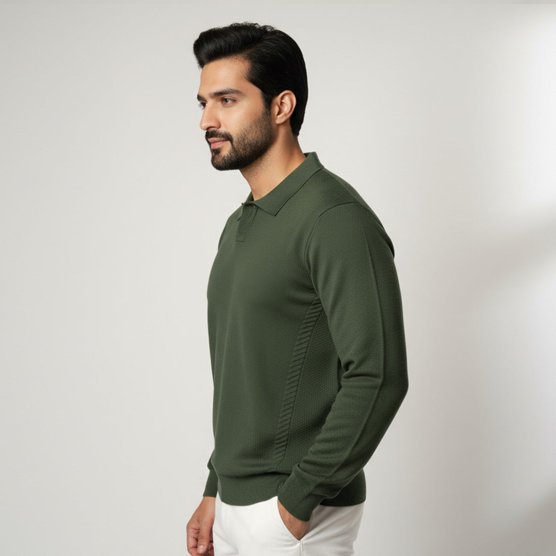 Collar Knit Sweater Olive Green | NAVZA