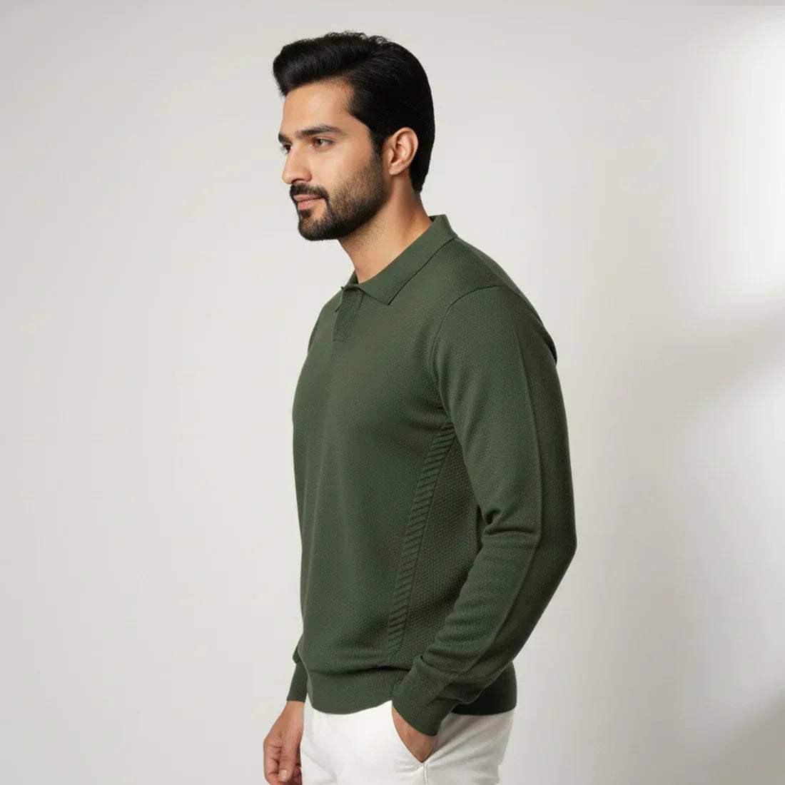 CLASSIC COLLAR KNIT POLO SWEATER – OLIVE GREEN - NAVZA