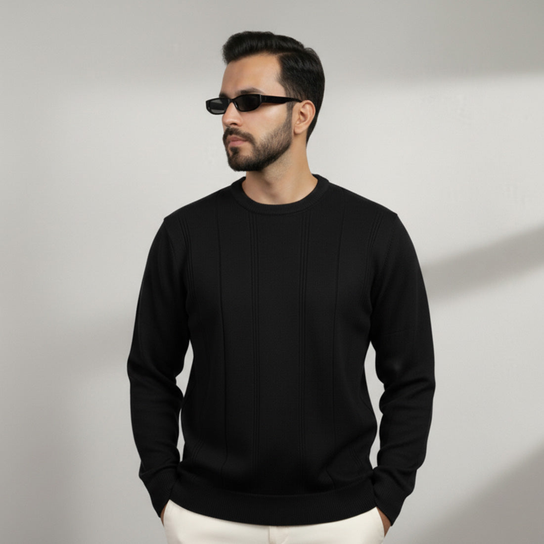 Ivory Knit Sweater Black | NAVZA
