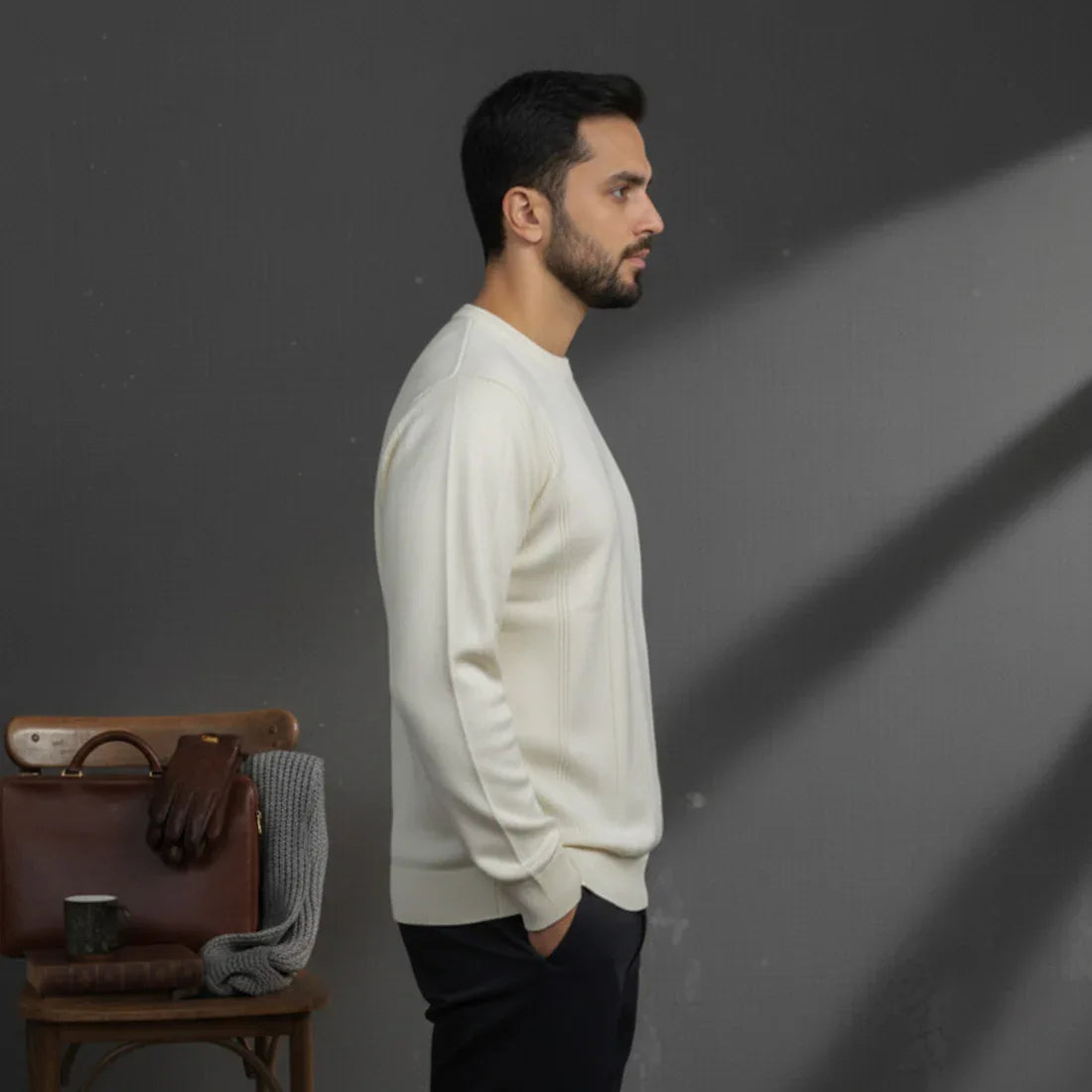 CLASSIC IVORY KNIT SWEATER – CREAM - NAVZA