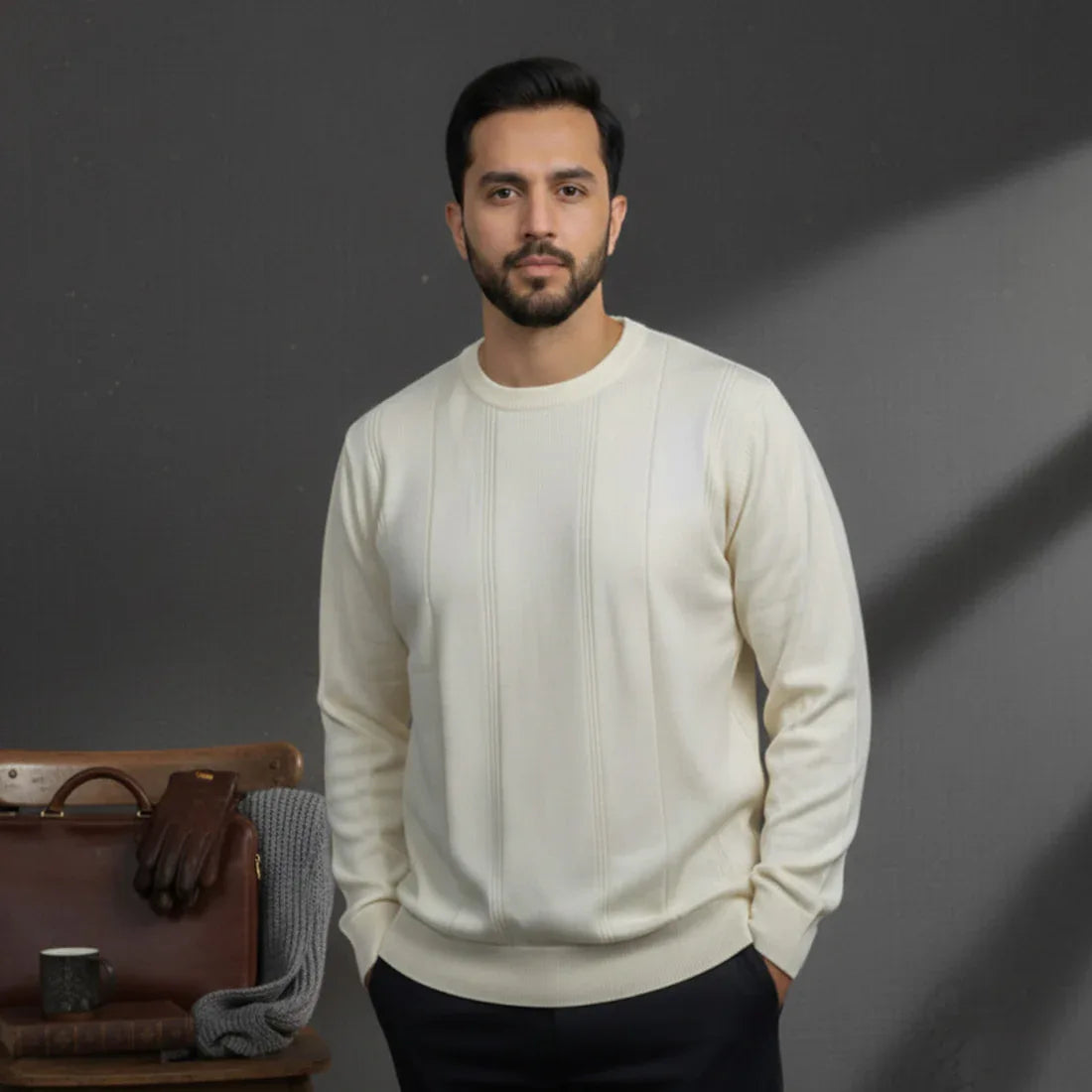 CLASSIC IVORY KNIT SWEATER – CREAM - NAVZA