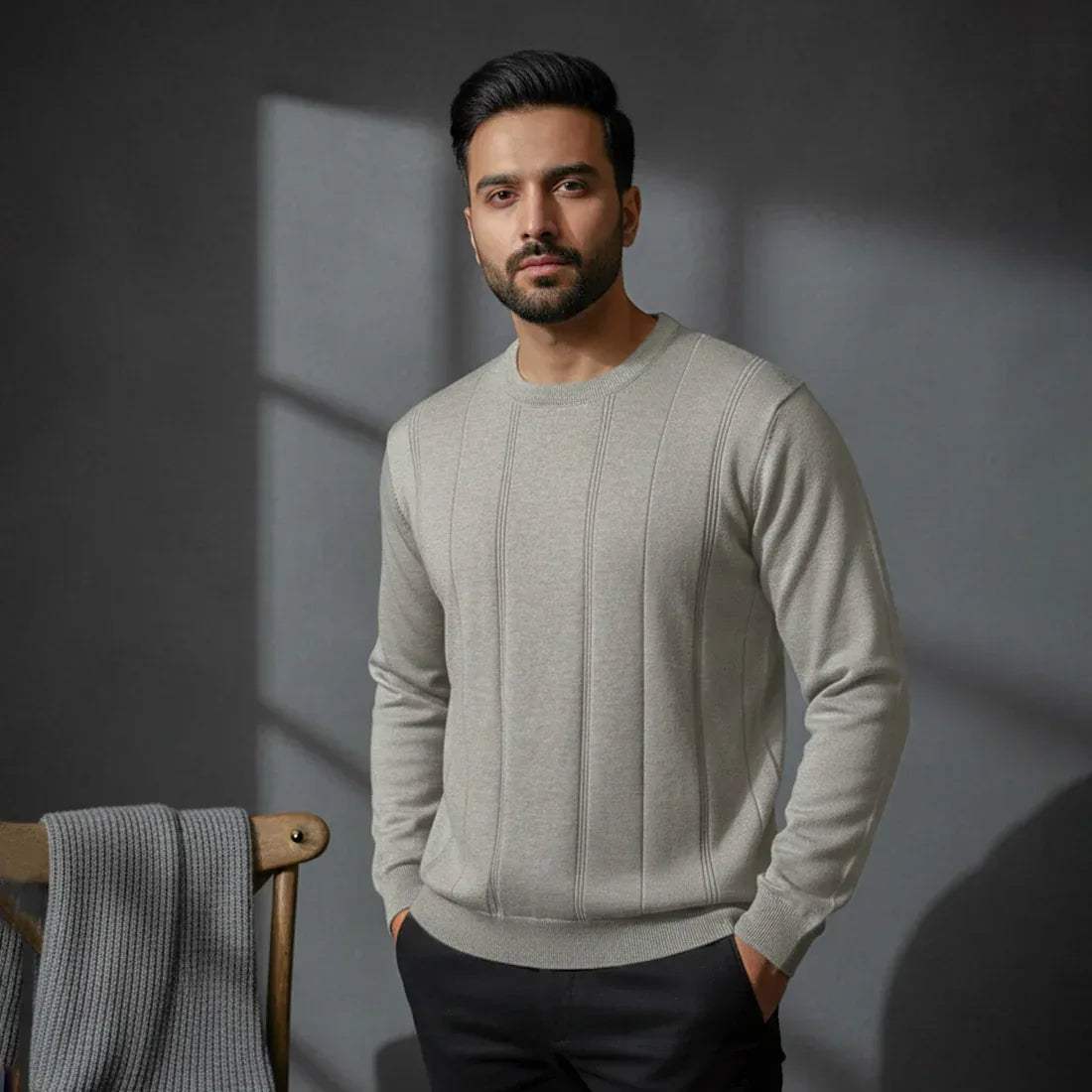 CLASSIC IVORY KNIT SWEATER – LIGHT GREY - NAVZA