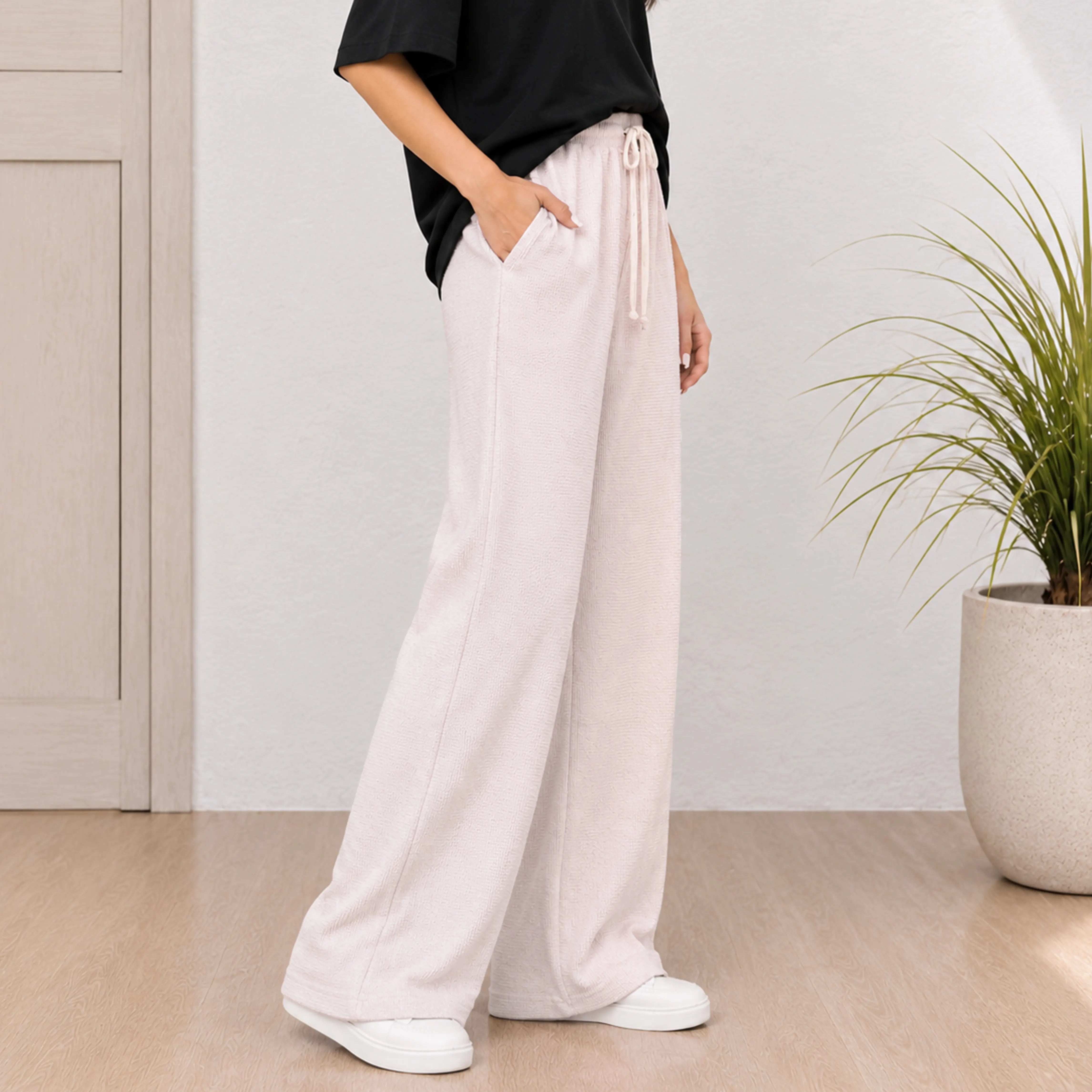 EVEREST THERMAL KNIT WIDE - LEG PANTS - SOFT IVORY