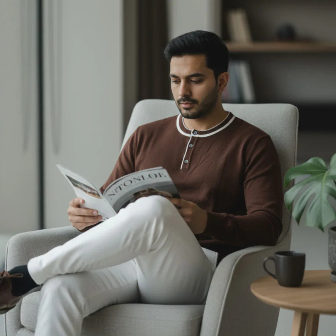 HENLEY KNIT SWEATER – CHOCOLATE BROWN - NAVZA