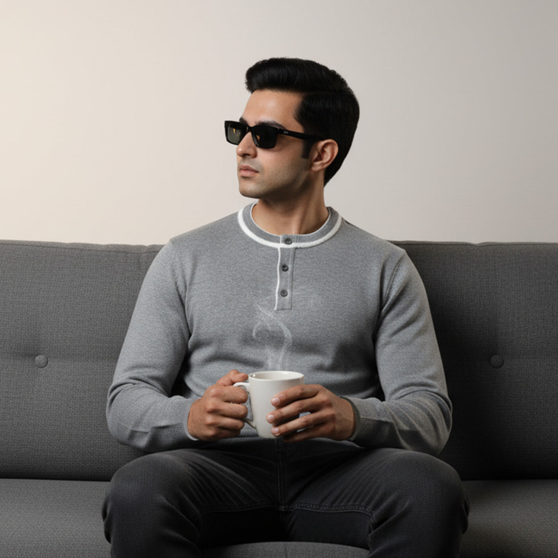 Henley Knit Sweater Grey | NAVZA